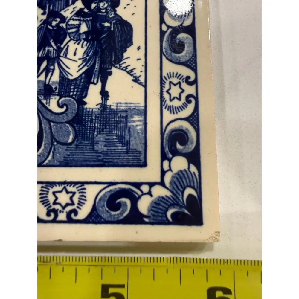 VINTAGE 1978 Kerstmis Holland Delft Blue Christmas Ceramic Tile 6 Inch Dutch